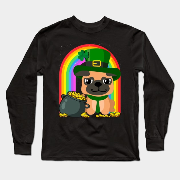 Bullmastiff Rainbow Irish Clover St Patrick Day Dog Gift design Long Sleeve T-Shirt by theodoros20